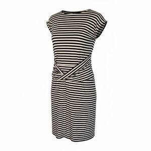 Theory Black and White Striped Twist waist Dress Stretch Knit Travel Workwear XL